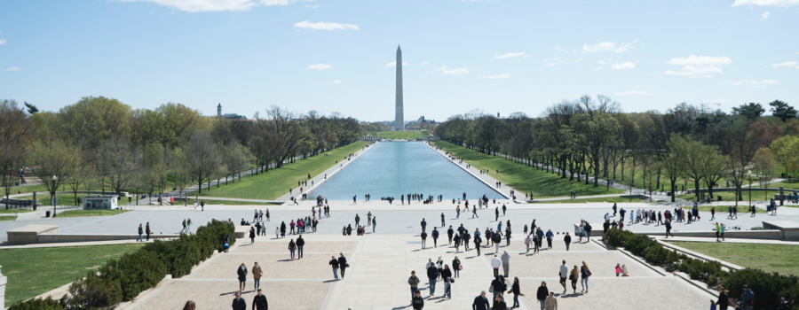 National Mall view looking at the reflecting pool from the Lincoln Memorial