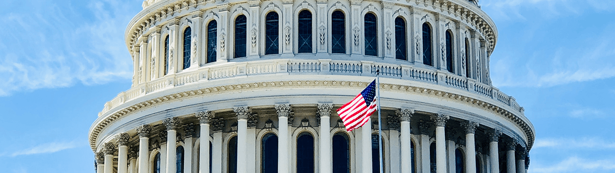 A close-up view of the exterior of the U.S. Capitol rotunda bottom levels