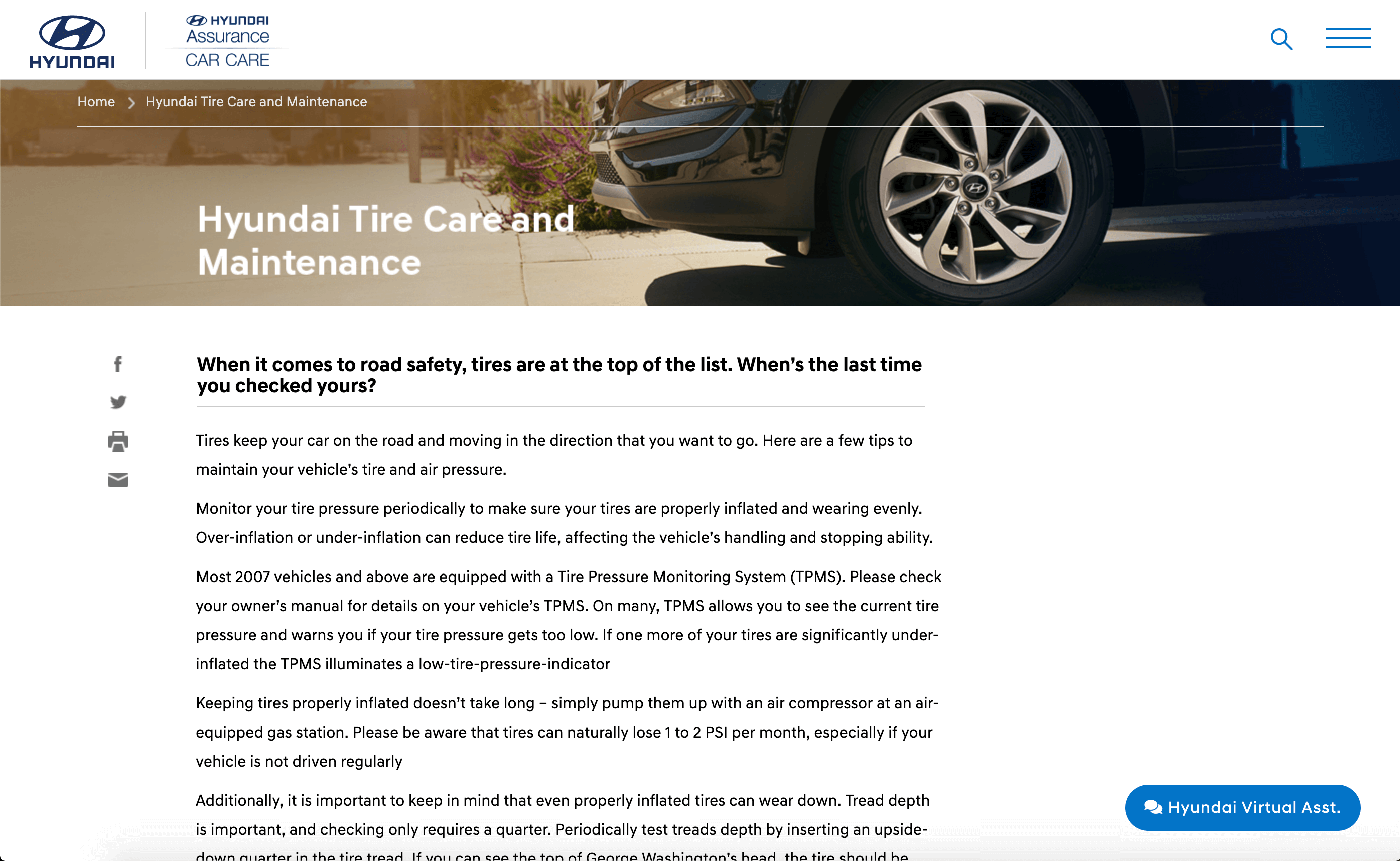 A tire article from the Hyundai USA Find a Dealer landing page