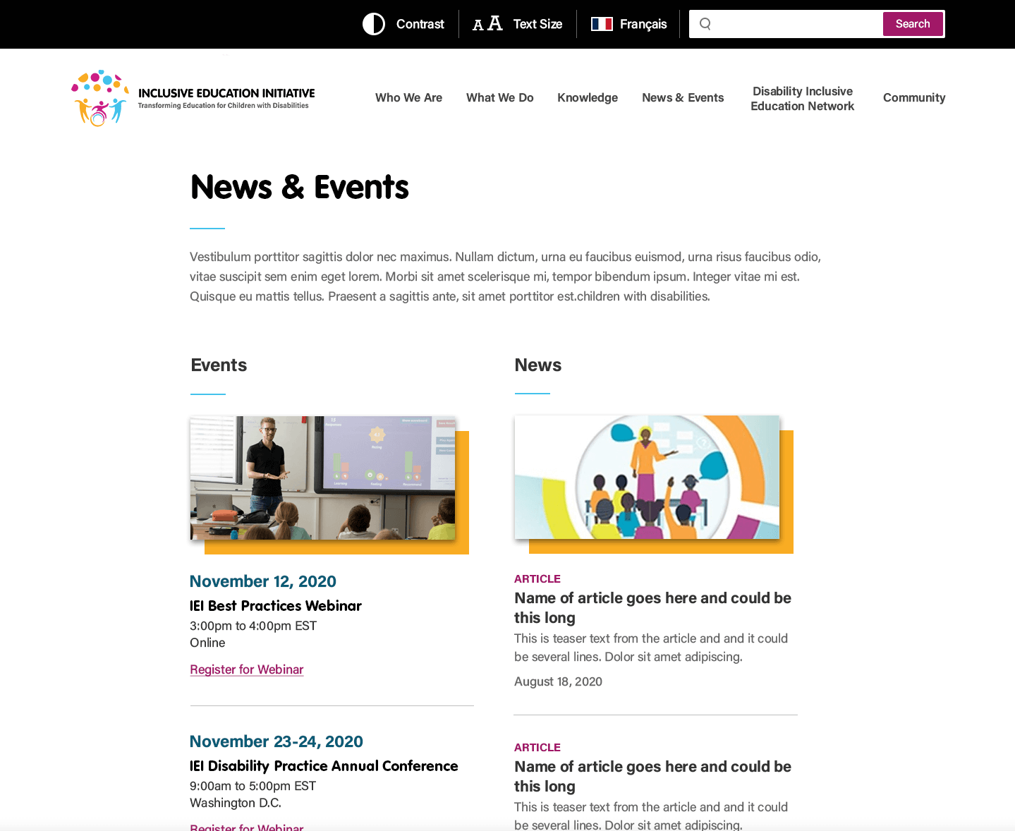 A news and events landing page on the new IEI website