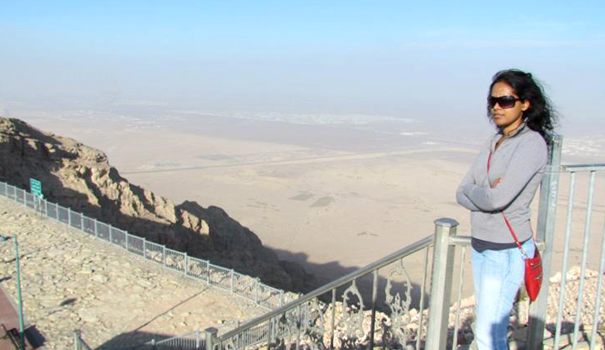 Rebecca Rodrigues visting desert mountain overlook