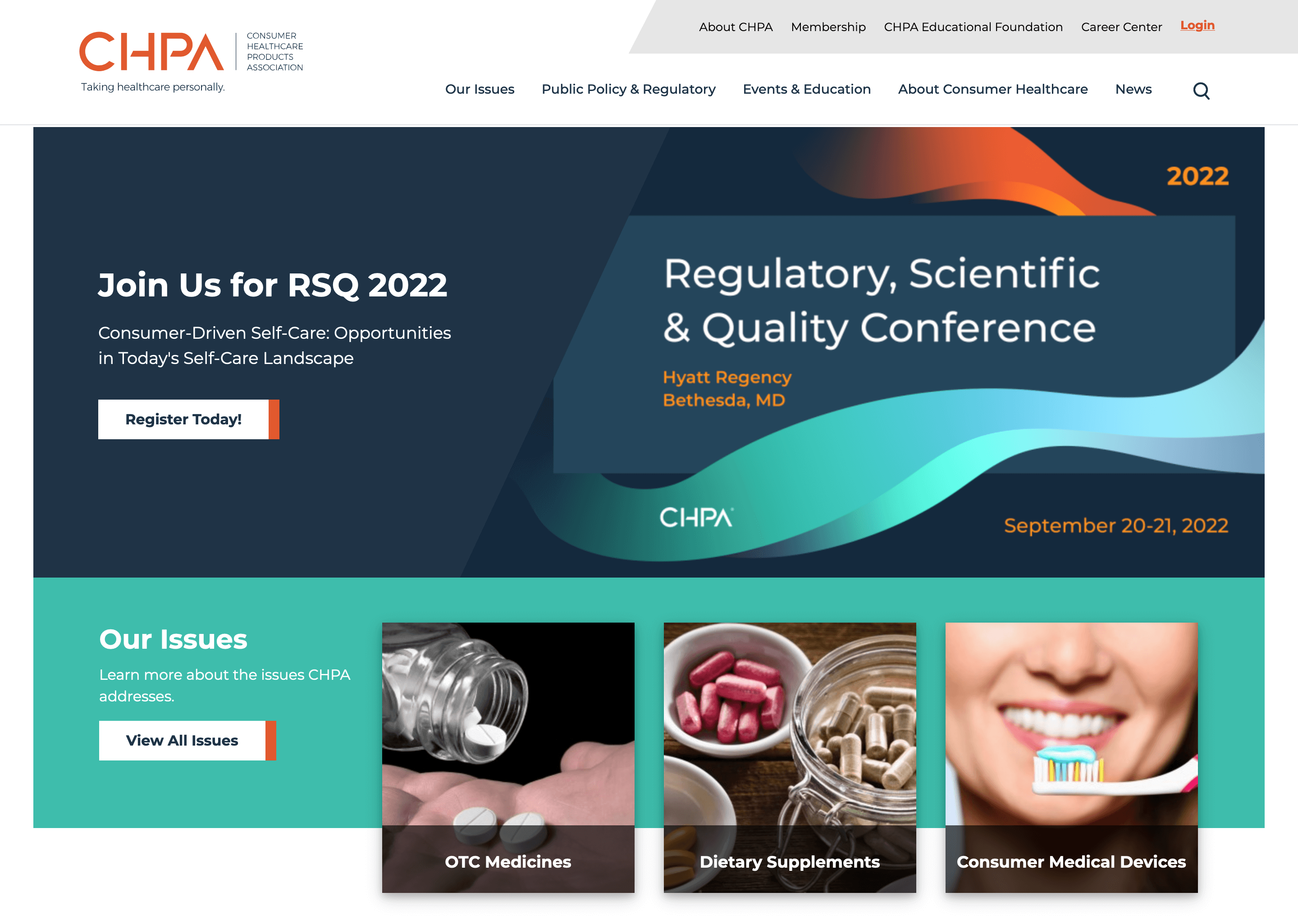 A cropped screenshot of the top hero section of CHPA's homepage