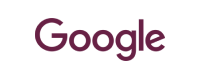 Plum colored Google logo on a white background