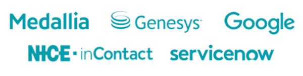 a series of logos for medallia, genesys, google, nice incontact, and servicenow